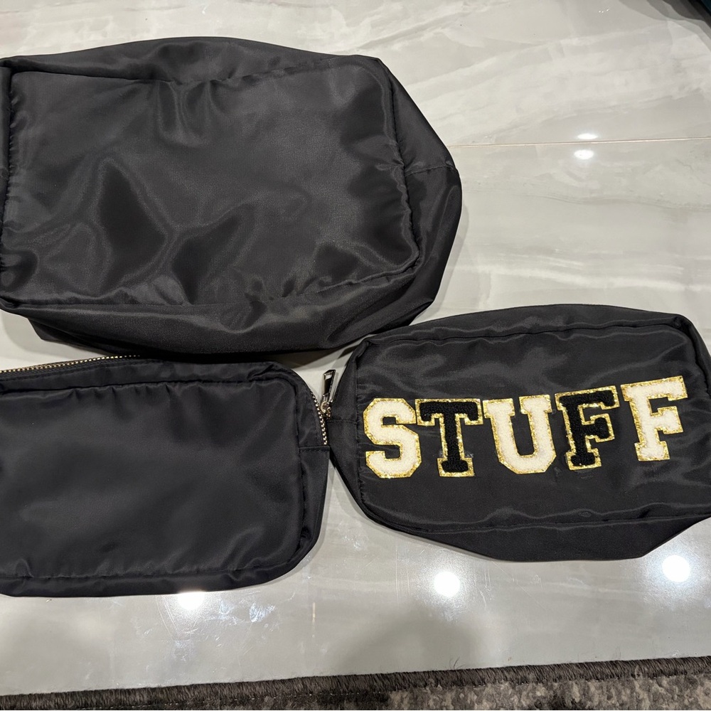 Amazon Black Cosmetic Bag with STUFF Embroidery